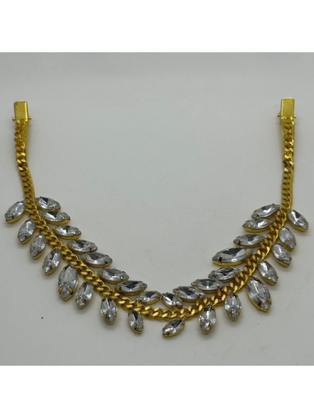 Vintage Sweater Clip Curb Chain Prong Set Acrylic Rhinestones 1960s